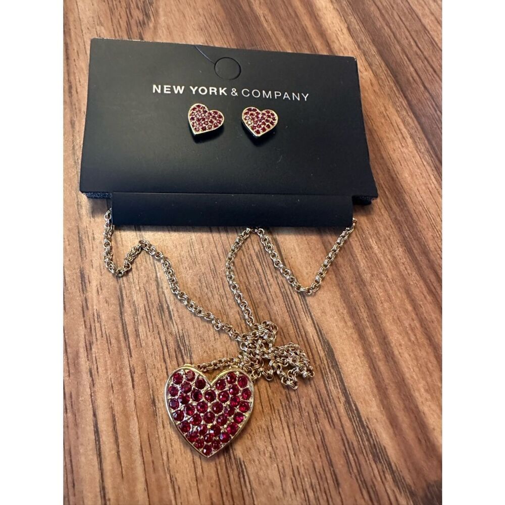 New York & Company Red Rhinestones necklace earrings set